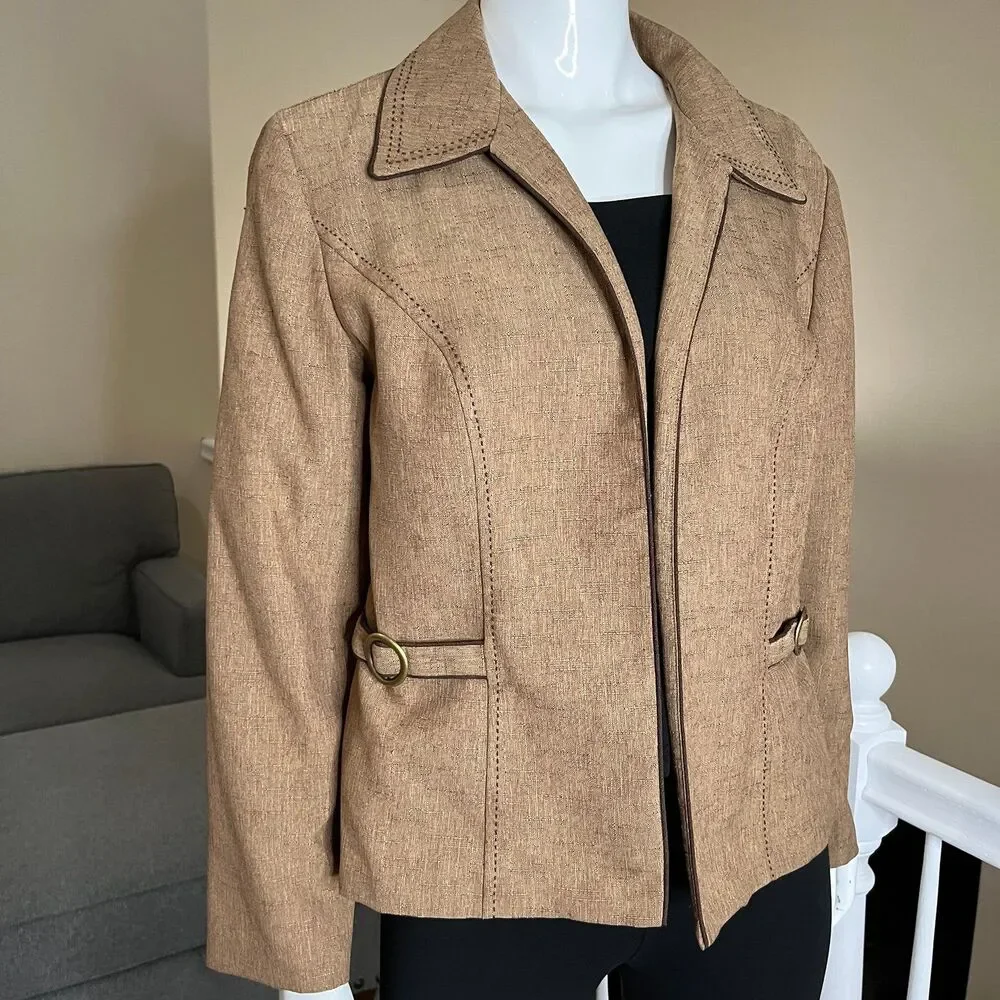 Sag Harbor Women's Jacket Blazer Long sleeve Suit Brown Size 14 Lightweight #685